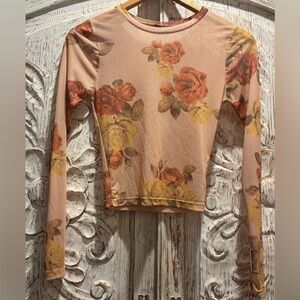 Floral Mesh Long Sleeve Top EUC